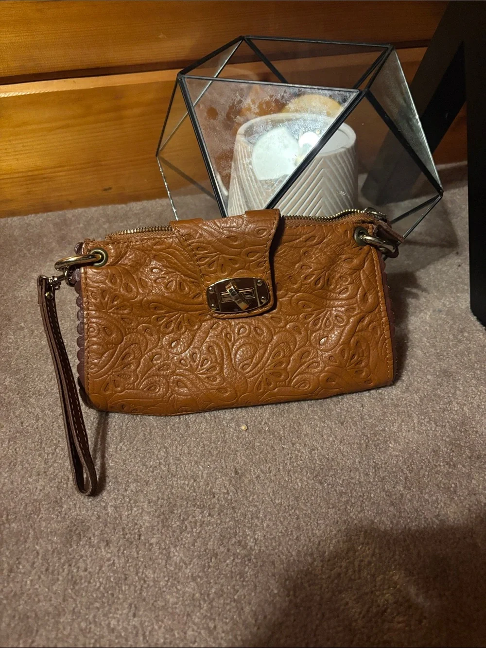 Embossed REAL Leather made in 🇮🇹 Wristlet Clutch - Brown
